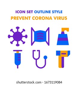 Prevent  Corona virus Covid-19 icon set with Plat style .Good for web,template,etc