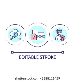 Prevent data breach loop concept icon. Avoid hacking attack. Cloud security. Database safety abstract idea thin line illustration. Isolated outline drawing. Editable stroke. Arial font used