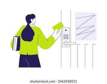 Verhindern von Datenlecks Abstrakte Konzept-Vektorillustration. Sekretärin mit Wireless-Schlüssel zum Schutz privater Daten, Türzugangskontrolle, Geschäftsdokumente, Unternehmenspapier abstrakte Metapher.