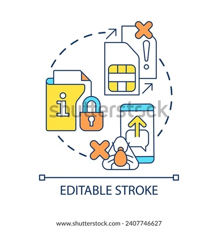 Prevent digital virus concept icon. Avoid hacked data. Personal cybersecurity. Reliable protection abstract idea thin line illustration. Isolated outline drawing. Editable stroke. Arial font used