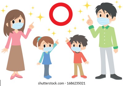 prevent disease family, put on a mask, point