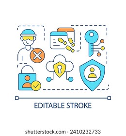 Prevent hacking attack concept icon. Improve cybersecurity. Personal data safety. Protected access abstract idea thin line illustration. Isolated outline drawing. Editable stroke. Arial font used