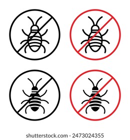 Prevent insect infestations with this stop insect sign, featuring a prohibition symbol, vector icon, and warning label for pest control.