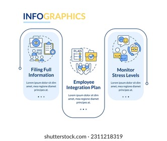 Evitar la renuncia masiva de los empleados plantilla de infografía rectangular. Visualización de datos con 3 pasos. Gráfico de información de línea de tiempo editable. Diseño de flujo de trabajo con iconos de línea. Lato-Bold, fuentes regulares usadas