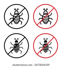 Evite las infestaciones de insectos parásitos con este signo de insectos no parásitos, que incluye un símbolo de advertencia, un ícono de Vector y una etiqueta de prohibición.