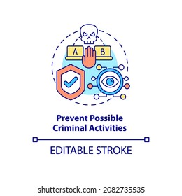 Prevent possible criminal activities concept icon. Safety in office. Employee monitoring abstract idea thin line illustration. Vector isolated outline color drawing. Editable stroke