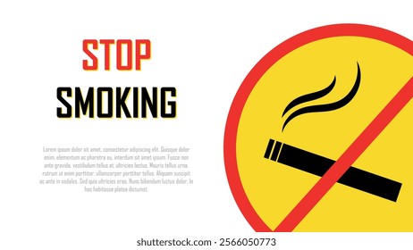 Prevent smoking sign, stop using cigarettes, no tobacco day, Nicotine addiction, quit harmful health habit, awareness campaign banner on white background, copy space for text