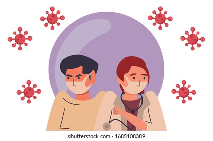 prevent the spread of covid19 campaign with female doctor and man vector illustration design