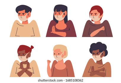 prevent the spread of covid19 campaign with group of women vector illustration design