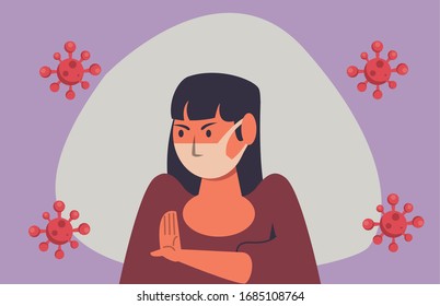 prevent the spread of covid19 campaign with woman using face mask vector illustration design