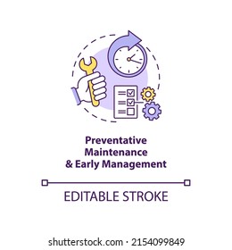 Preventative maintenance, early management concept icon. Total productive maintenance abstract idea thin line illustration. Isolated outline drawing. Editable stroke. Arial, Myriad Pro-Bold fonts used