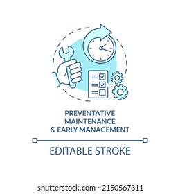 Preventative maintenance and early management turquoise concept icon. Abstract idea thin line illustration. Isolated outline drawing. Editable stroke. Arial, Myriad Pro-Bold fonts used