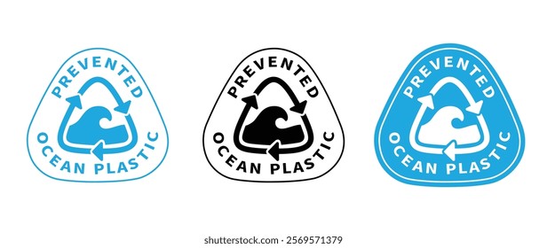 Prevented ocean plastic or 100% recycled ocean bound plastic vector.