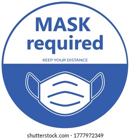 Preventing coronavirus covid-19 with wording mask required in blue color on blue-white background. warning or caution sign. 