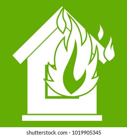Preventing fire icon white isolated on green background. Vector illustration