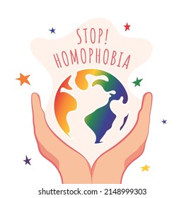 Preventing stop global homophobia, discrimination and prejudice poster vector background banner