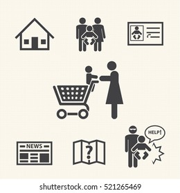 Prevention of baby lost alone, Vector icons