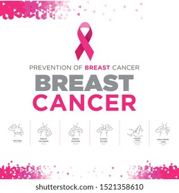 Prevention of breast cancer. Self-examination. Vector illustration. Healthcare poster or banner template.