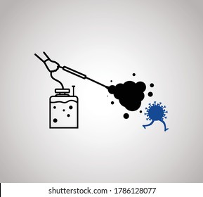 Prevention concept icon. Disinfection and cleaning icon. A man in chemical protection disinfects. Methods of controlling the epidemic of coronavirus Cleaner in the hand.