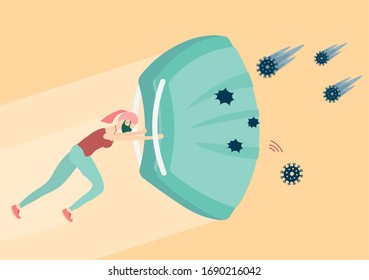 Prevention and containment of the coronavirus epidemic.Woman holding a mask to protect herself.
Illustration about preventing covid-19 with a face mask.