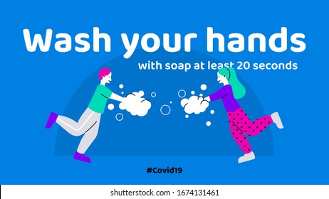 Prevention of Coronavirus or Covid-19 disease, people washing their hands with soap and water