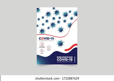 Prevention Coronavirus Covid-19, Flyer Design Template, Business Brochure, Poster, Annual Report, Leaflet, Magazine, Book Cover, Vector Illustration Template In A4 Size