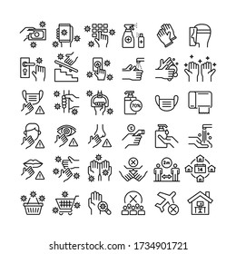 Prevention of Coronavirus or COVID-19 icons set. Line vector. Isolate on white background.