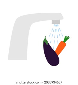 Prevention of Coronavirus Disease 2019 (COVID-19). Wash food hygiene icon. Flat Color Design. Vector Illustration.