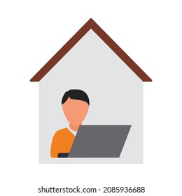 Prevention of Coronavirus Disease 2019 (COVID-19). Home Office Icon. Flat Color Design. Vector Illustration.