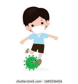 Prevention of Coronavirus disease. people fight with coronavirus (2019-nCoV), character people kick covid-19, Antivirus and Bacteria, Healthy lifestyle concept isolated