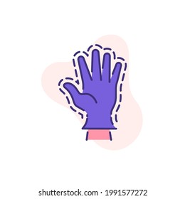 prevención de la infección por coronavirus icono de línea plana única aislado en blanco. Símbolo perfecto del contorno Cartel de la pandemia Covid 19. Diseño plano de calidad elemento goma guante médico de mano de hombre