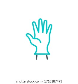 Prevention Of Coronavirus Infection Single Line Icon Isolated On White. Perfect Outline Symbol Covid 19 Pandemic Banner. Quality Design Element Rubber Medical Glove On A Man Hand With Editable Stroke