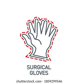 prevention of coronavirus infection single line icon glove isolated on white.Perfect outline symbol Covid19 pandemic banner. Quality design element a pair of rubber medical gloves with editable Stroke