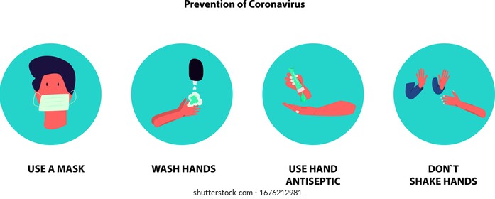 Prevention Of Coronavirus Infographic Poster Vector Illustration For Your Ux Ui Desing Web Site. Use Mask, Wash Hands, No Handshake