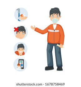 Prevention of coronavirus infographic poster. Vector illustration. 2019-nCoV covid-19 virus protection tips. 