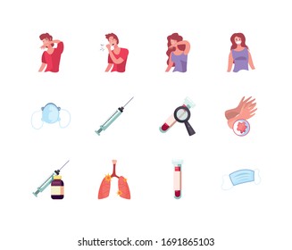 Vorbeugung covid 19 Virus flach Stil Symbol Set Design von 2019 Ncov cov Coronavirus Infektion Corona Epidemic Krankheitssymptome und medizinisches Thema Vektorillustration Illustration