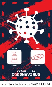 Prevention of COVID-19 all in one icon poster vector illustration. Coronavirus protection flyer with outline icon. Use face mask, Wash hand