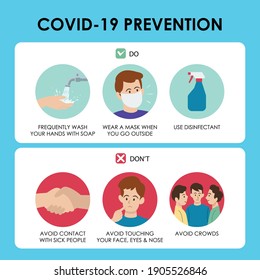 Prevention of COVID-19 infographic poster vector illustration design template. Coronavirus protection poster or flyer.