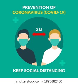 Prevención de Covid-19 - Mantener la distancia social - Ilustración de diseño plano vectorial : Adecuado para el tema de la salud, el tema médico, las infografías y otros activos relacionados con el gráfico.