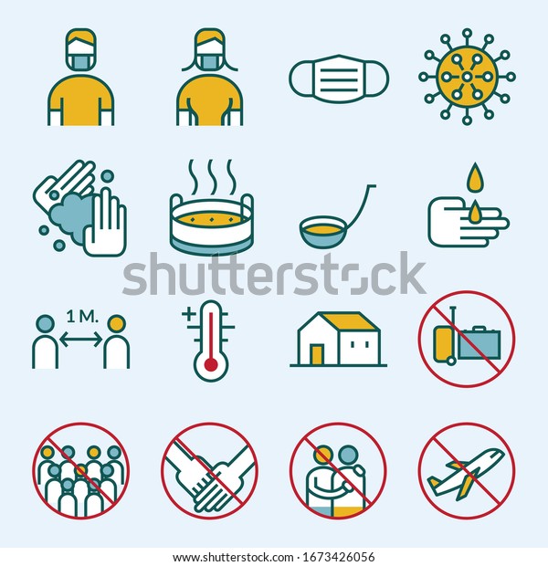 Prevention Covid19 Line Icons Set Coronavirus Stock Vector Royalty Free 1673426056