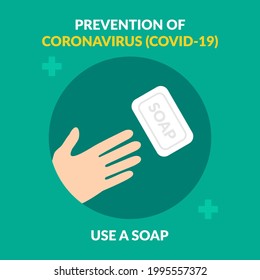 Prevención de Covid-19 - Utilizar un jabón - Ilustración de diseño plano vectorial : Adecuado para el tema de la salud, el tema médico, las infografías y otros activos relacionados con el gráfico.