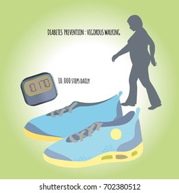 Prevention of diabetes. Vigorous walking. Vector illustration