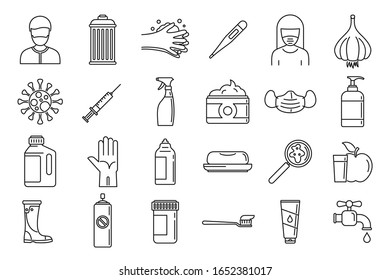 Prevention disease icons set. Outline set of prevention disease vector icons for web design isolated on white background