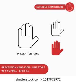 Prevention Hand Icons Set Vector Illustration With Icon Line Style. Stop Hand Traffic Icon Concept. Editable Stroke Icon On Isolated White Background For Web Design, User Interface,  And Mobile App