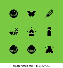 prevention icon. 9 prevention set with alarm, spray, breast and vaccine vector icons for web and mobile app