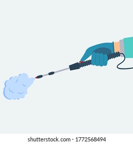 Prevention icon. Disinfection and cleaning. Cleaner in hand