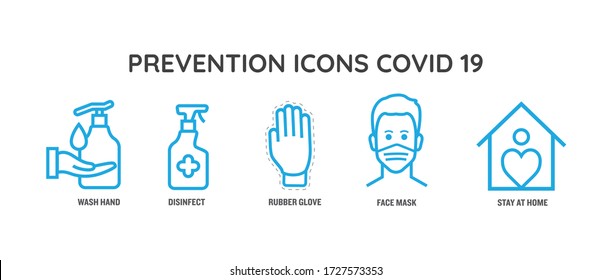 Prevention Icons Covid 19 Outline Symbols Stock Vector (Royalty Free ...