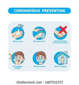 Prevention information illustration related to 2019-nCoV. Vector illustration to avoid Coronavirus.