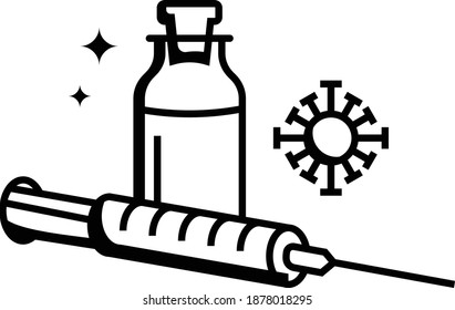 Prevención Inyecciones y Viales, Tratamiento con Coronavirus Vacunas antidoto contra el diseño de íconos vectoriales del medicamento, Concepto de Inyección, Medicamentos recetados de Covid-19 sobre fondo blanco,