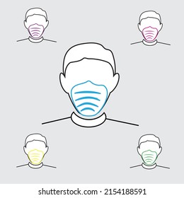 Prevención aislada en blanco. símbolos de contorno Banner de la pandemia Coronavirus Covid 19. Máscara de elementos de diseño de calidad